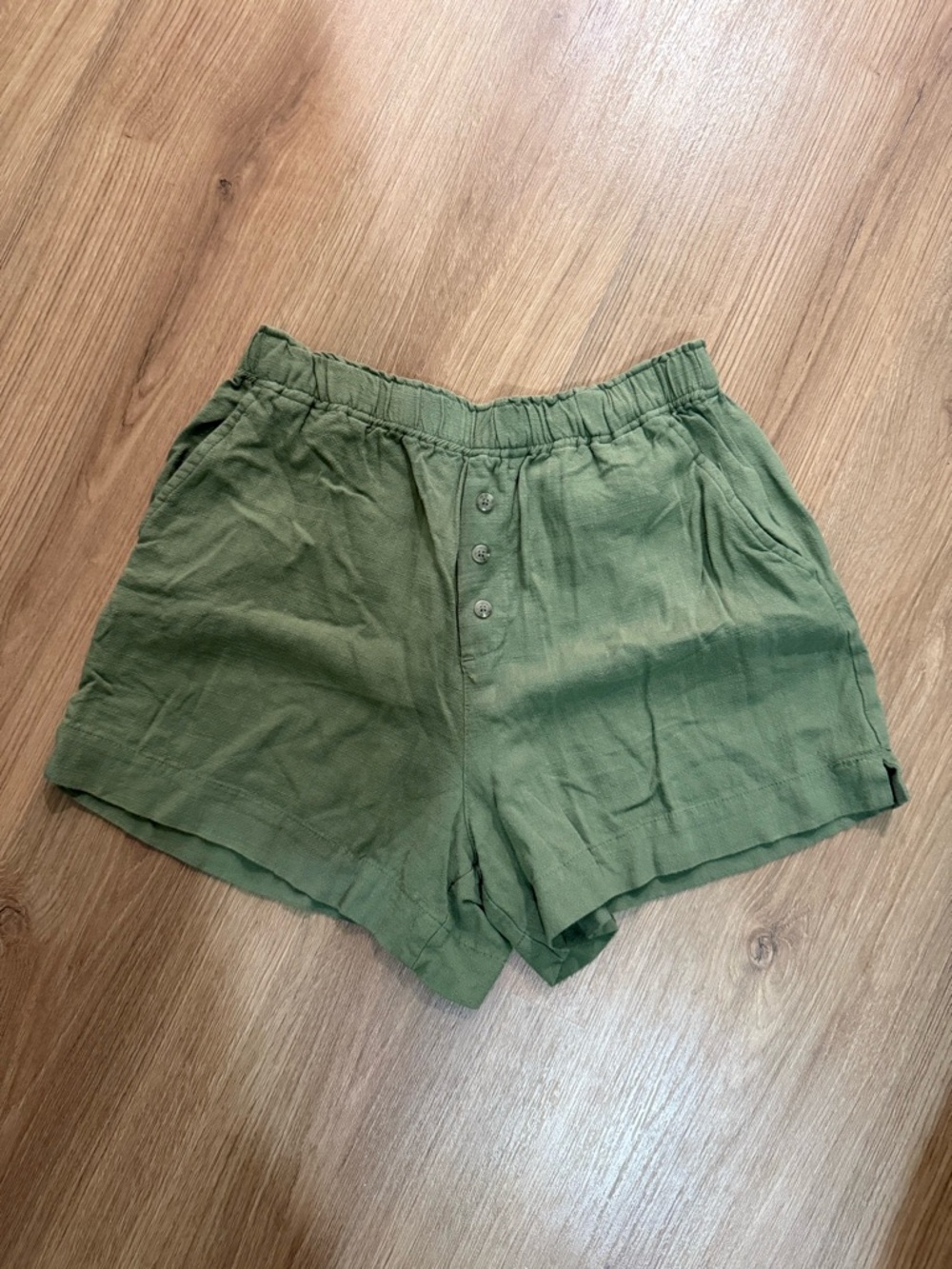 Gentle Fawn Olive Green High-Waist Linen Blend Shorts